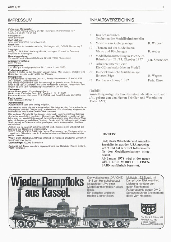 Welt der Modellbahn Nr. 6 Dezember 1977