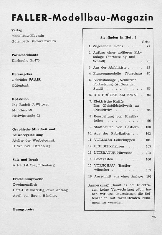 Faller-Magazin Nr. 3 Februar 1958