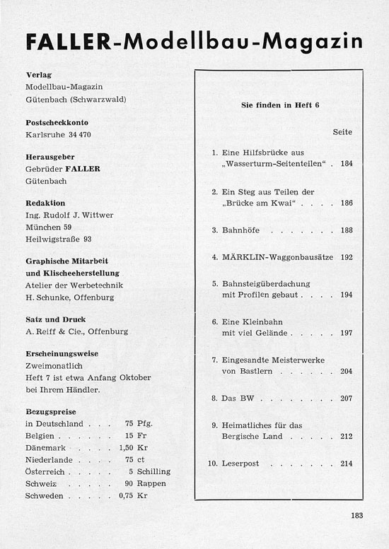 Faller-Magazin Nr. 6 August 1958