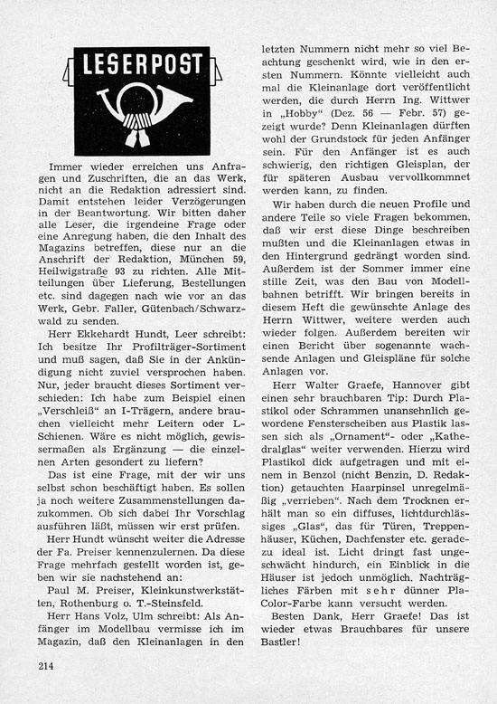 Faller-Magazin Nr. 6 August 1958