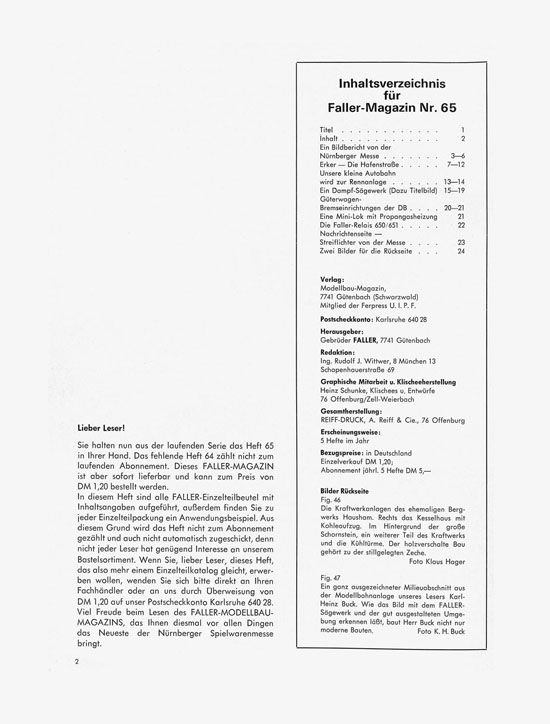 Seite 2 Faller-Magazin Nr.65 April 1968