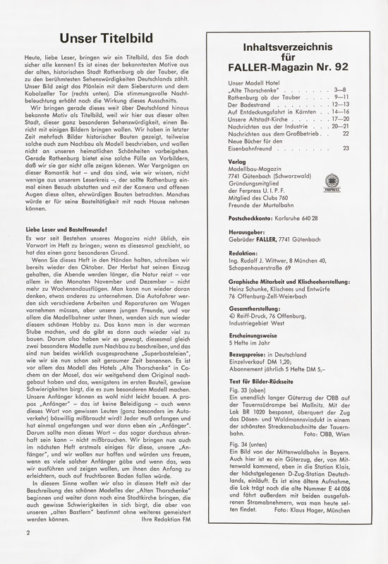 Seite 2 Faller Magazin Nr. 92 Oktober 1973