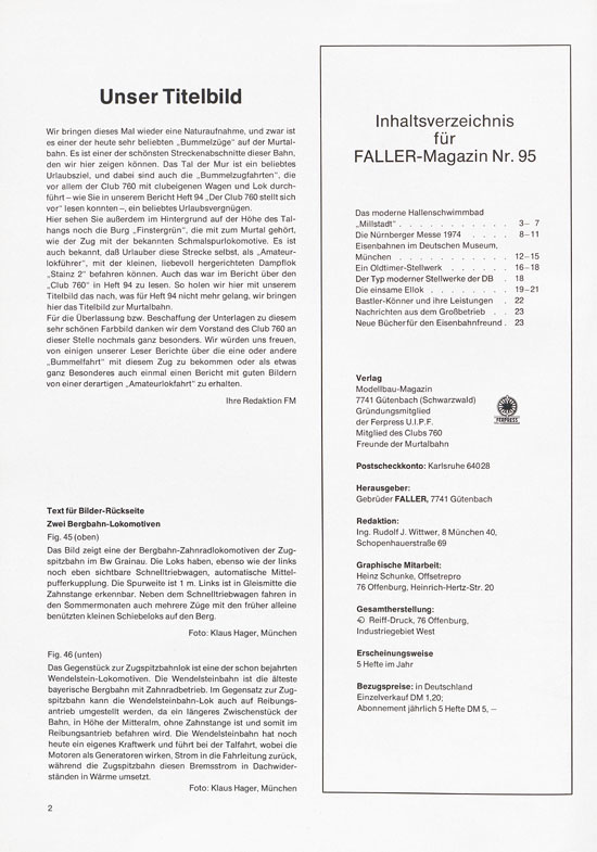Seite 2 Faller Magazin Nr. 95 April 1974