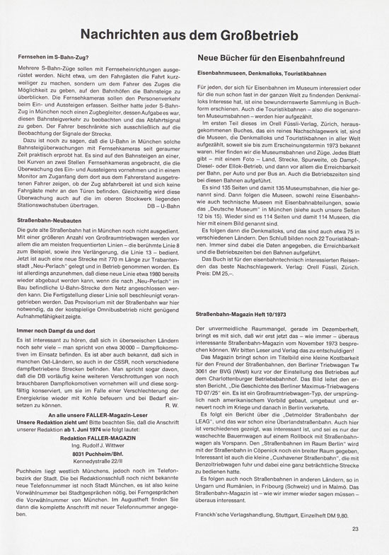 Seite 23 Faller Magazin Nr. 95 April 1974