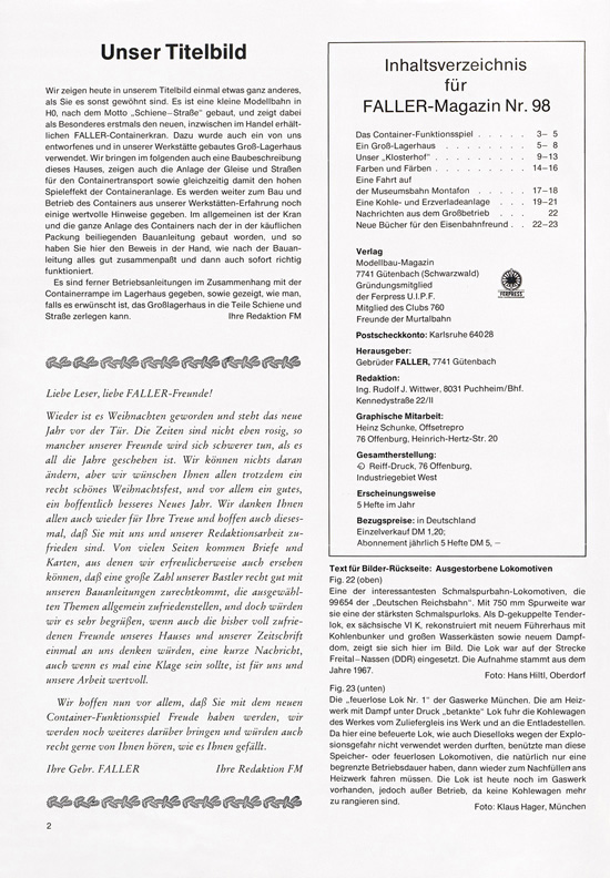 Seite 2 Faller-Magazin Nr.98 Dezember 1974