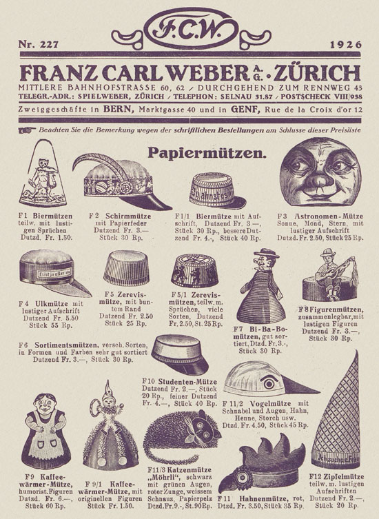 Franz Carl Weber Katalog Fastnacht 1926