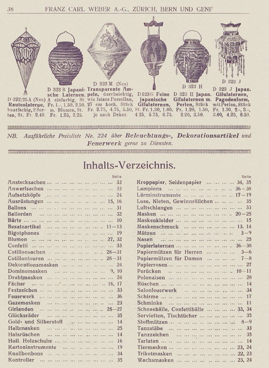 Franz Carl Weber Katalog Fastnacht 1926