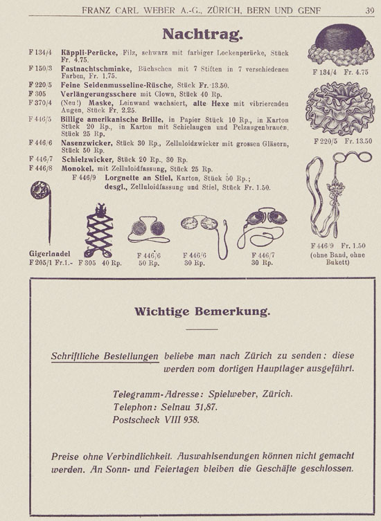 Franz Carl Weber Katalog Fastnacht 1926