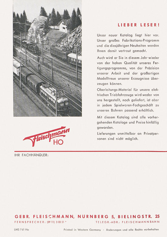 Fleischmann Katalog H0 1961-1962