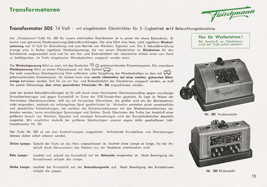 Fleischmann Katalog 1953 Spur 0