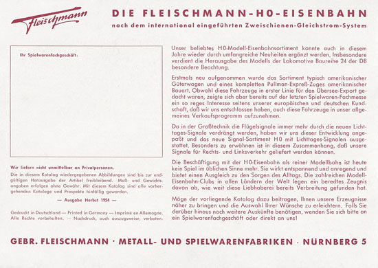 Seite 2 Fleischmann Katalog 1954
