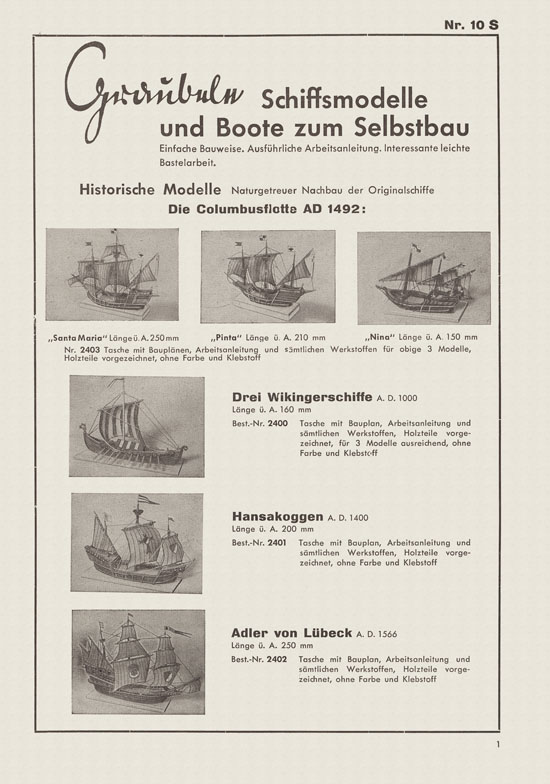 Graubele Katalog Schiffsmodelle und Boote 1952