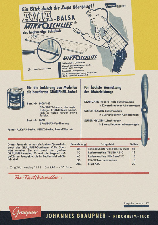 Graupner Flug- und Schiffsmodellbau Prospekt 1959