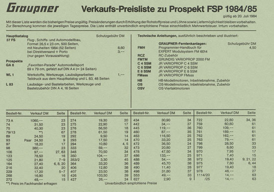 Graupner Katalog FSP 84-85