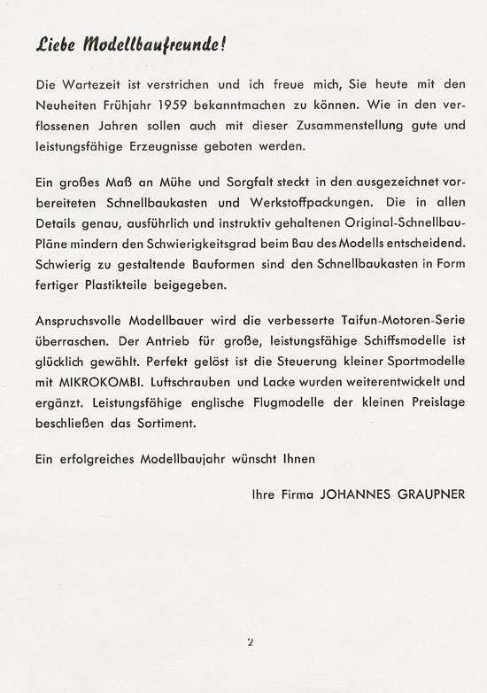 Graupner Neuheiten 1959