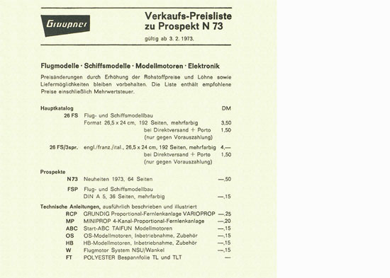 Graupner Neuheiten 1973