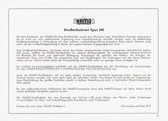 Hamo Katalog Strassenbahn 1959