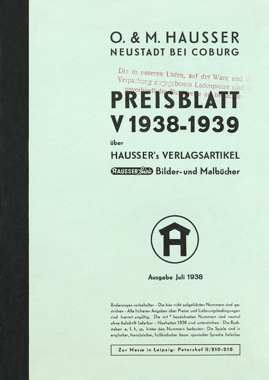 Hausser Preisblatt V 1938-1939