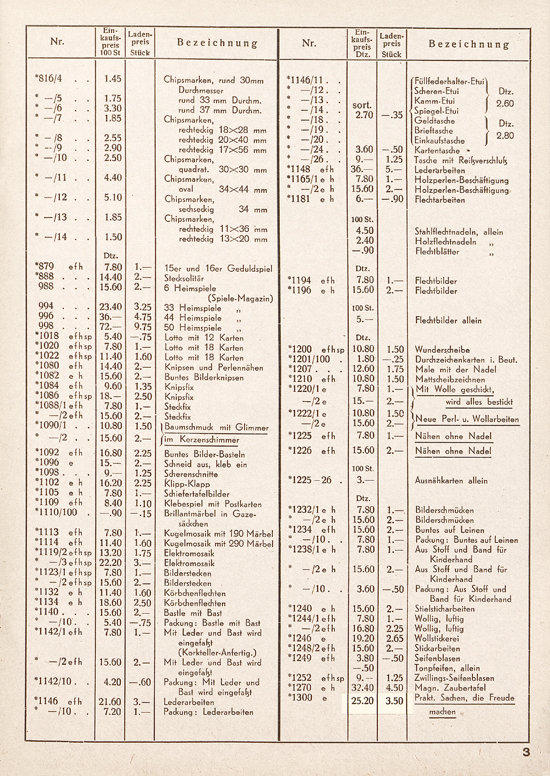 Hausser Preisblatt V 1938-1939