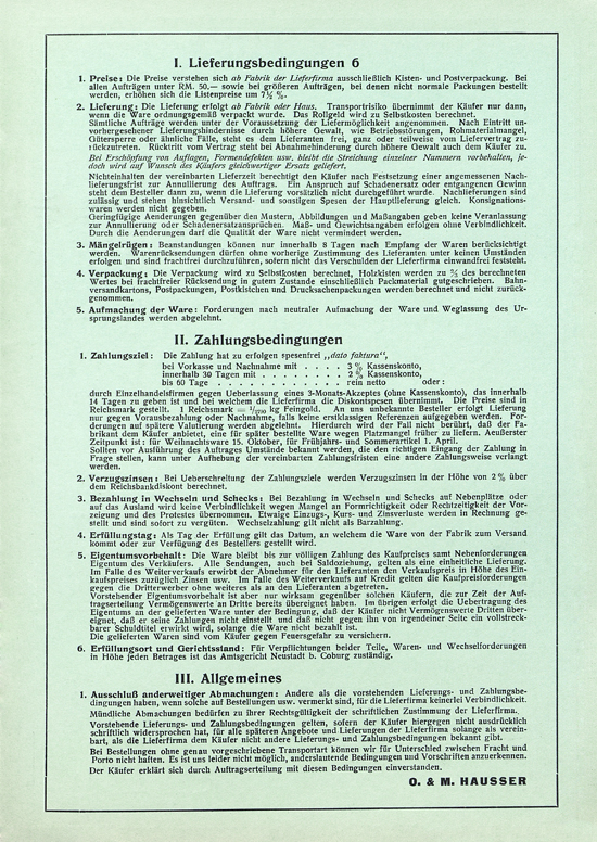 Hausser Preisblatt V 1938-1939