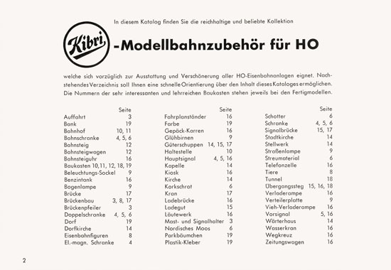 Seite 2 Kibri Modellbahn-Zubehör Katalog 1958