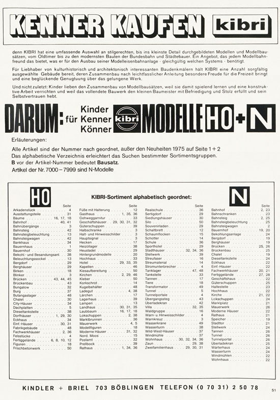 Kibri Modellbahn-Zubehör H0 + N Katalog 1975-1976