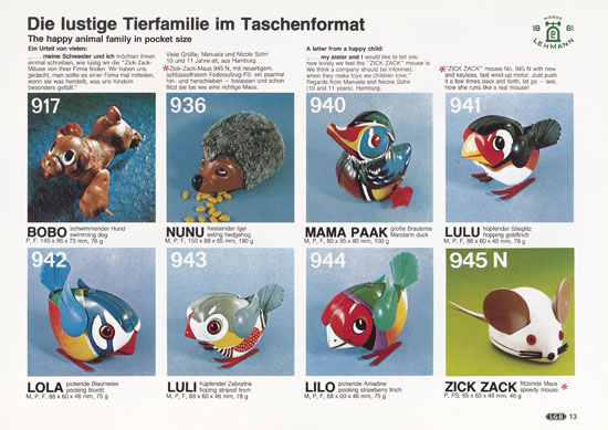 Seite 13 Patent Lehmann Spielzeug Katalog 1981