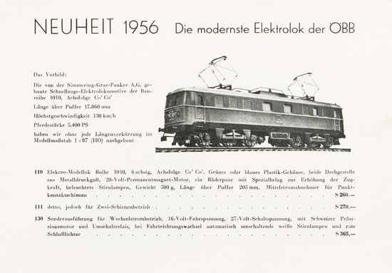 Liliput H0-Elektrobahn Katalog 1956