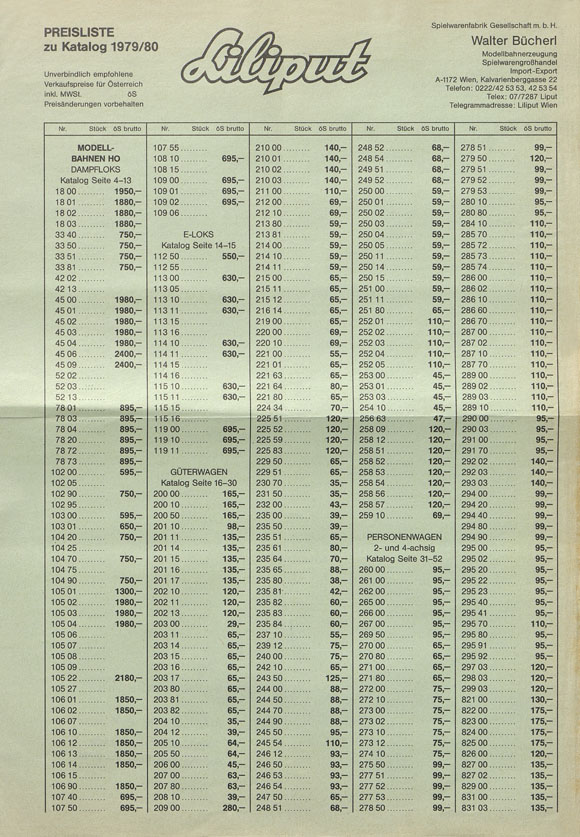 Liliput Preisliste 1979-1980