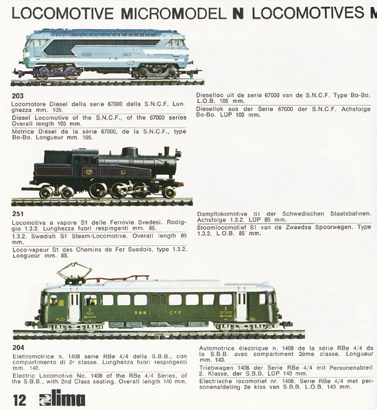 Lima Catalogo Micro Model N 1971-1972