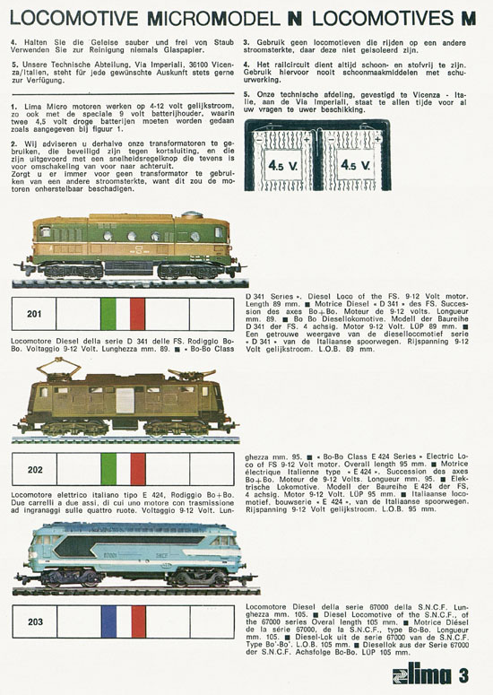 Lima Catalogo Micro Model N 1973-1974