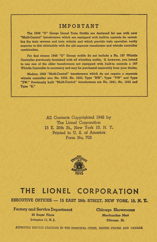 Lionel Instructions for Assembling and Operating 1948