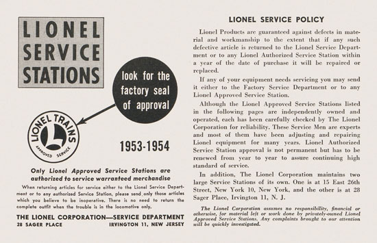 Lionel Instructions for Assembling and Operating 1953