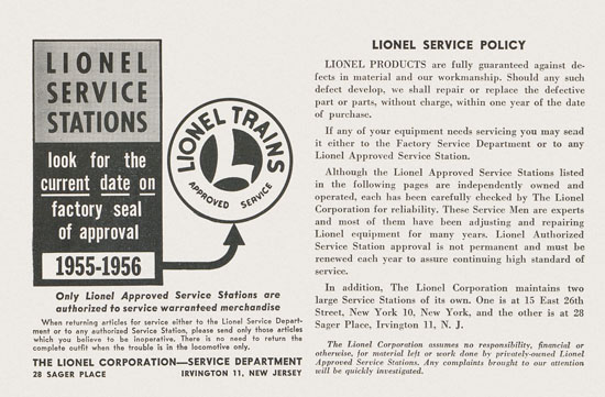 Lionel Instructions for Assembling and Operating 1955-1956