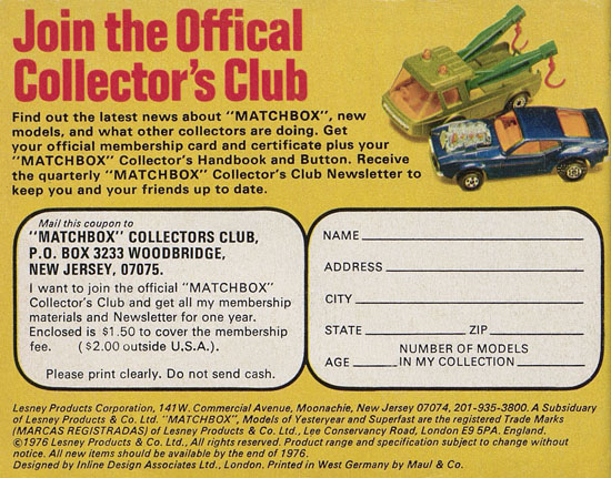 Matchbox catalogue 1976