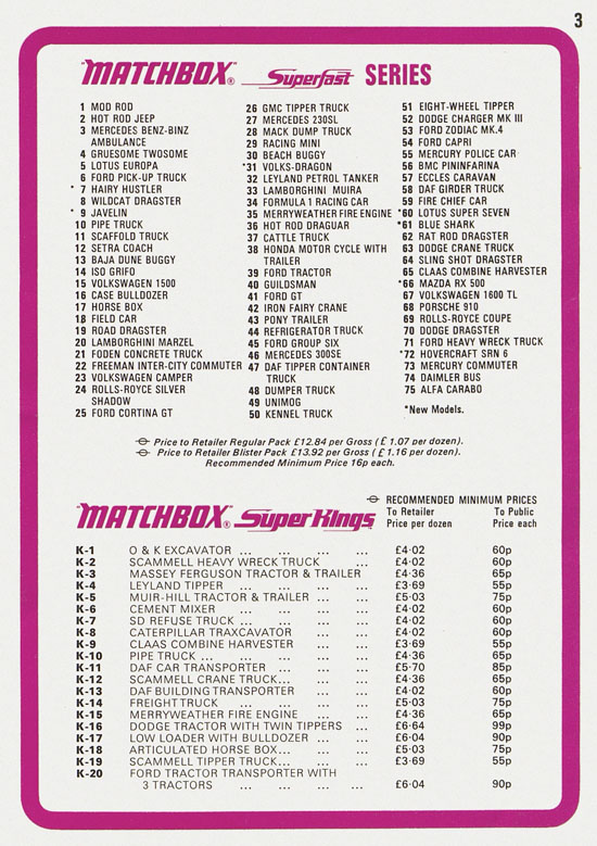 Seite 3 Matchbox Pricelist January 1972