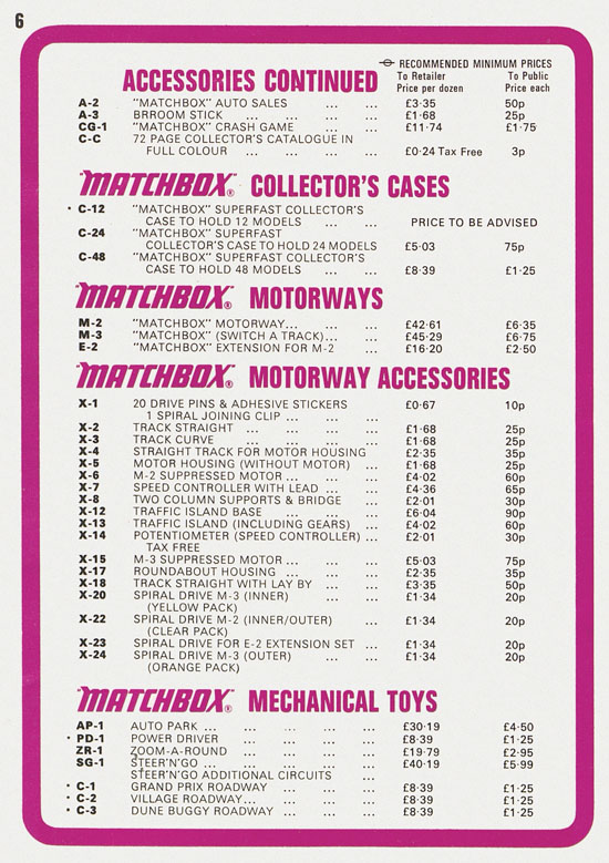 Matchbox Pricelist January 1972