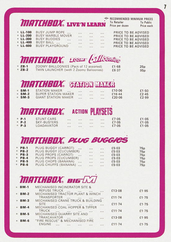 Matchbox Pricelist January 1972