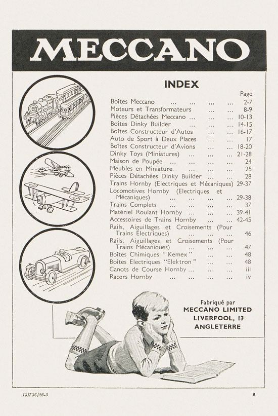 Jouets Meccano catalogue 1937