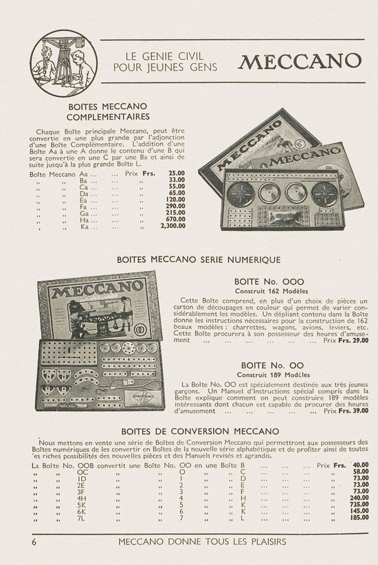 Jouets Meccano catalogue 1937