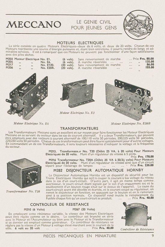 Jouets Meccano catalogue 1937