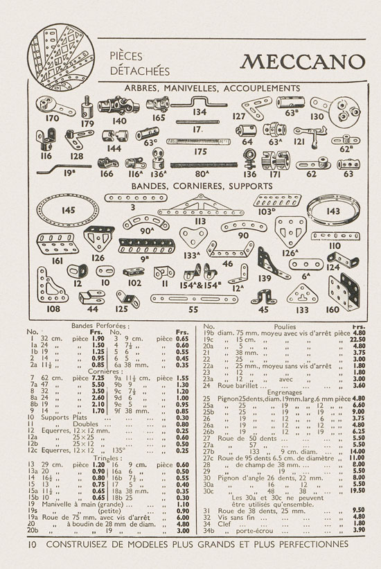 Jouets Meccano catalogue 1937