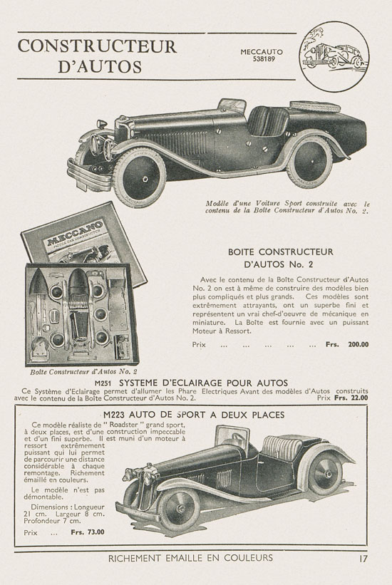 Jouets Meccano catalogue 1937