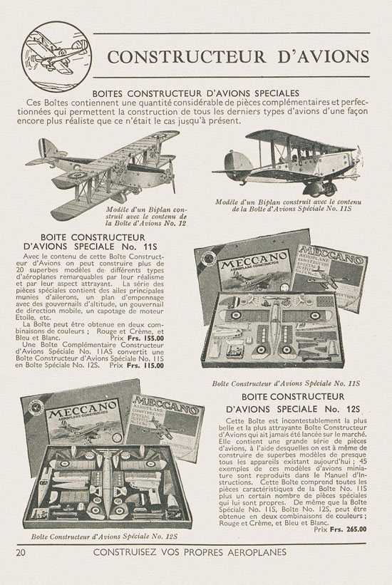 Jouets Meccano catalogue 1937