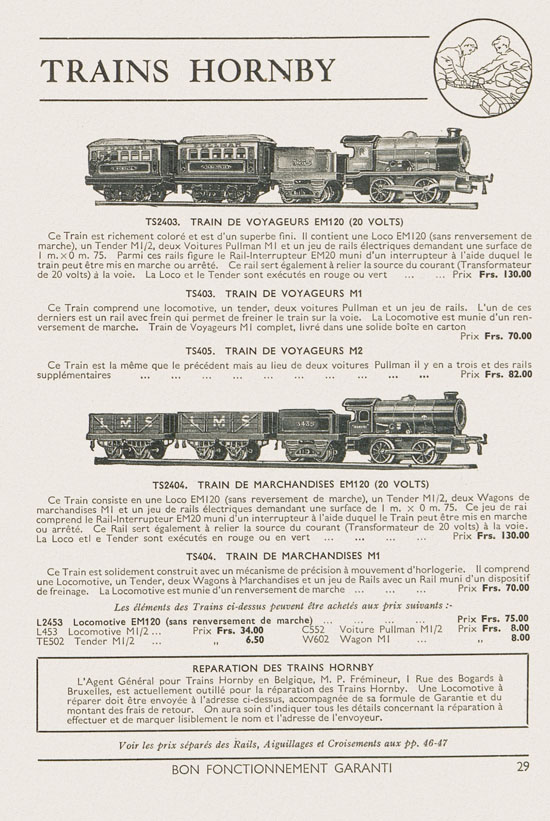 Jouets Meccano catalogue 1937