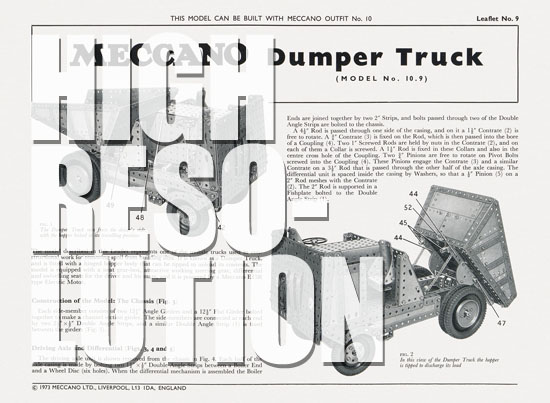 Meccano Leaflet No. 9 1973 Dumper Truck