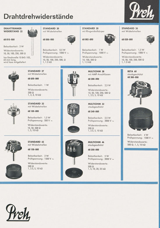 Preh-Werke Katalog Bauelemente 1969