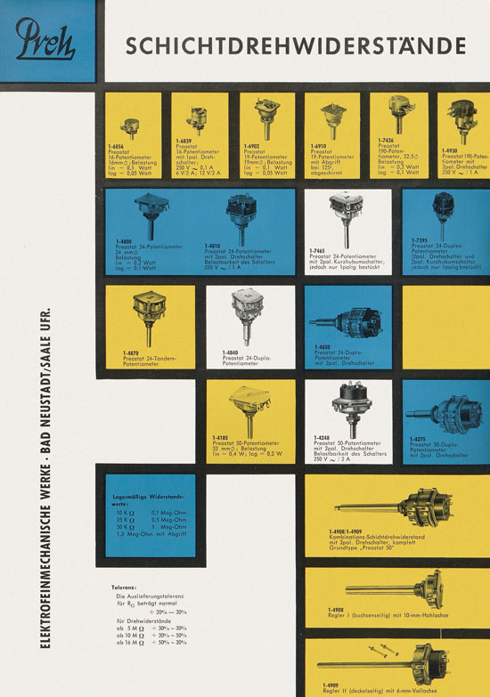 Preh-Werke Prospekt Elektromechanische Bauelemente 1961