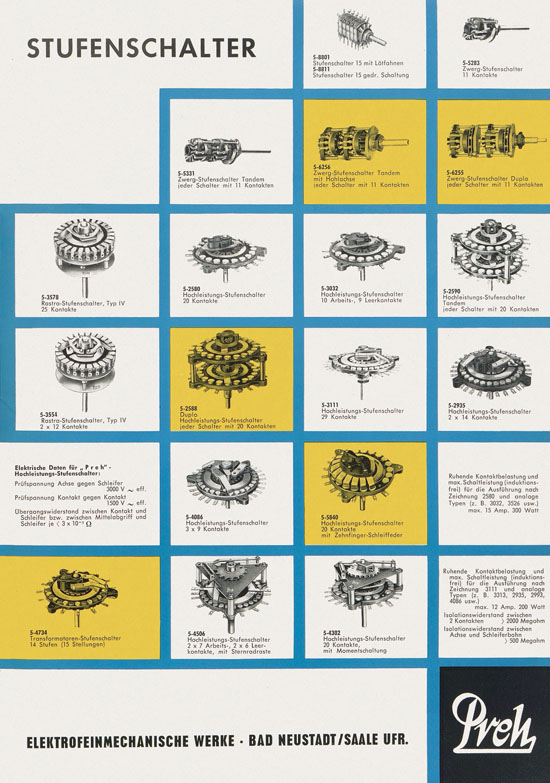 Preh-Werke Prospekt Elektromechanische Bauelemente 1961