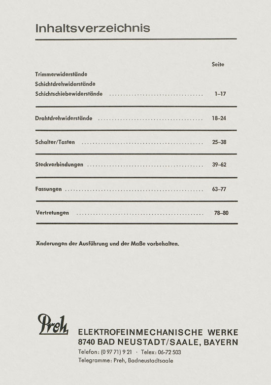 Seite 2 Preh Lagerkatalog 1974-1975